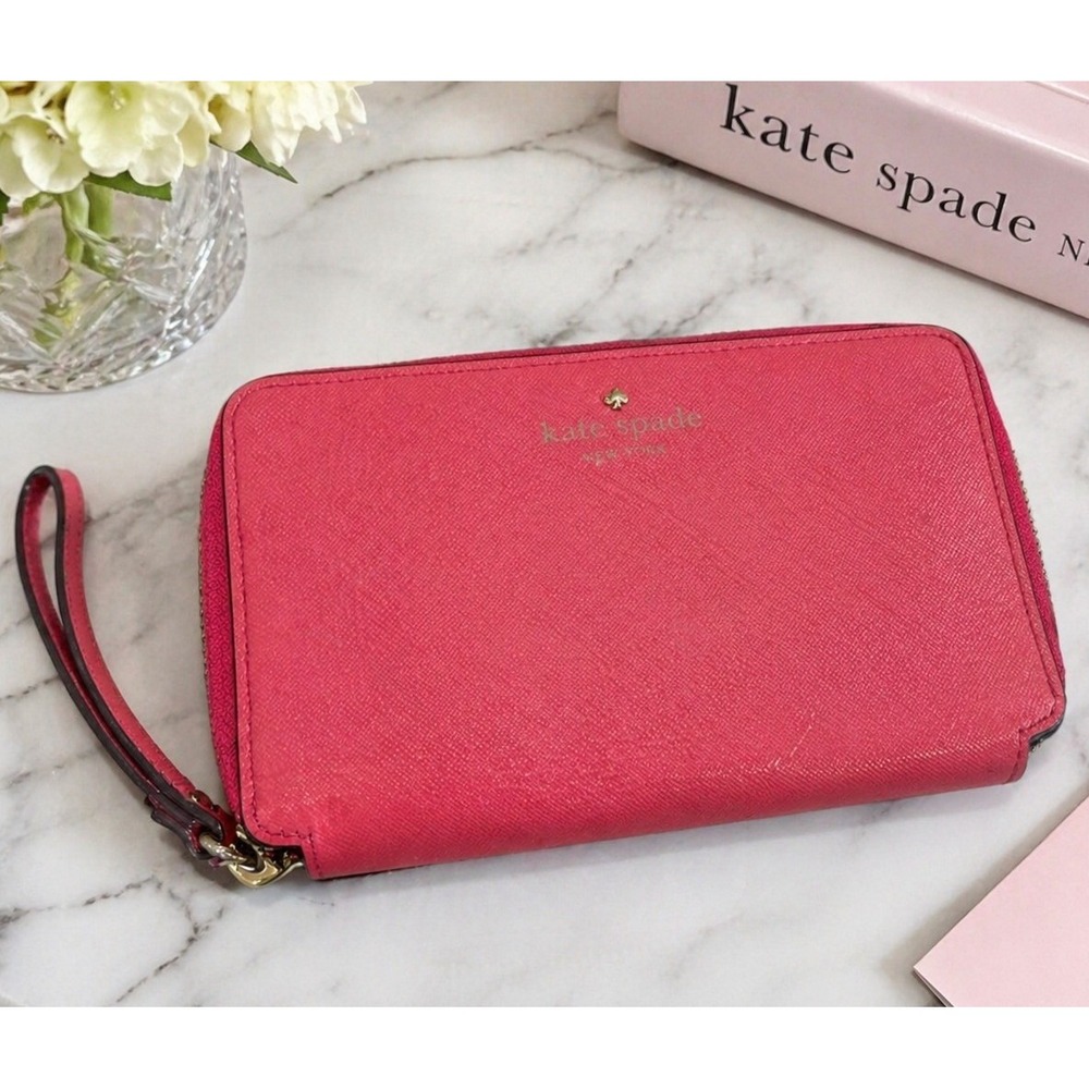 Kate Spade Pink‎ Wallet Small Leather Wristlet Zip Around Organizer Mini Clutch